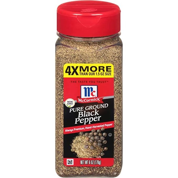 Pure Ground Black Pepper, Value Size, 6 oz