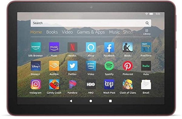 All-new Fire HD 8 tablet, 8" HD display, 32 GB, designed for portable entertainment, Plum