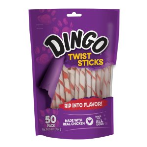Dingo Twist Sticks Rawhide Chews, Made With Real Chicken, 50 Count