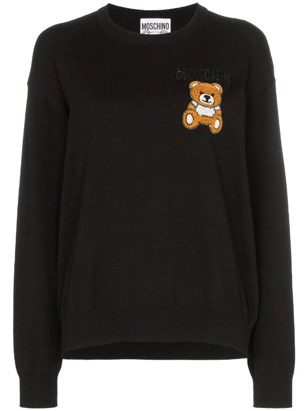 teddy embroidered long-sleeved knitted cotton T-shirt