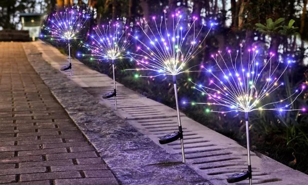 2 Pcs Outdoor Firework Lights 90/120/150/180 LED Patio Garden Decor Solar Lights