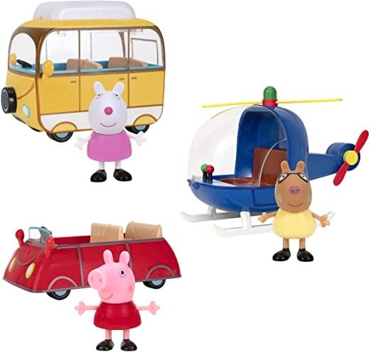 Peppa Pig Little Vehicle 3 Pack - Includes 3 Character Toy Figures Like Suzy Sheep and Pedro Pony, Plus Red Car, Campervan and Helicopter - Toys for Kids - Amazon Exclusive