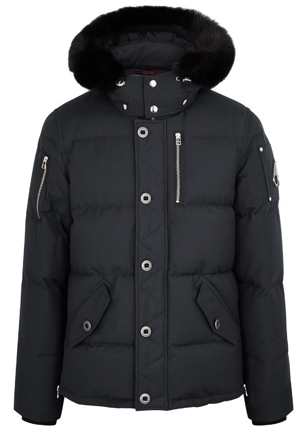 3Q navy fur-trimmed quilted twill jacket