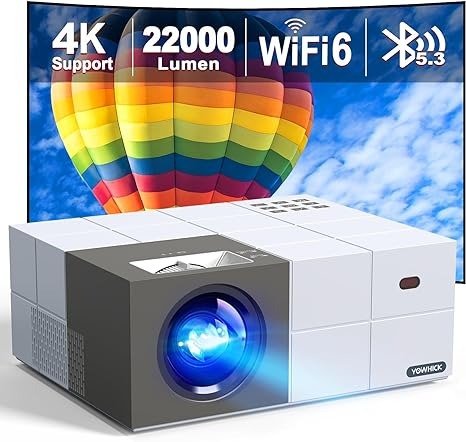 4K Projector with WiFi 6 and Bluetooth 5.3, 22000L Smart Movie Projector, Outdoor Phone Video Projector with 100" Screen, 50% Zoom/450" Display, Compatible with HDMI/USB/PC/TV /PS5/DVD/Android/iOS
