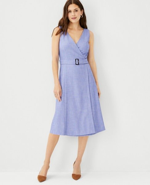 The Belted Sleeveless Dress in Cross Weave | Ann Taylor