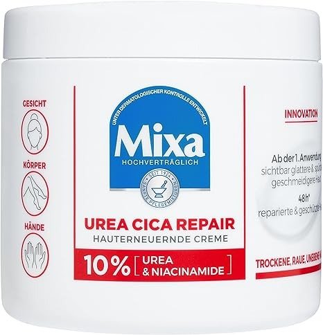 Mixa Skin Renewing Cream 护肤霜 适用于干燥和龟裂的皮肤，为身体、手部和面部提供保湿护理，含尿素和烟酰胺，1 x 400毫升
