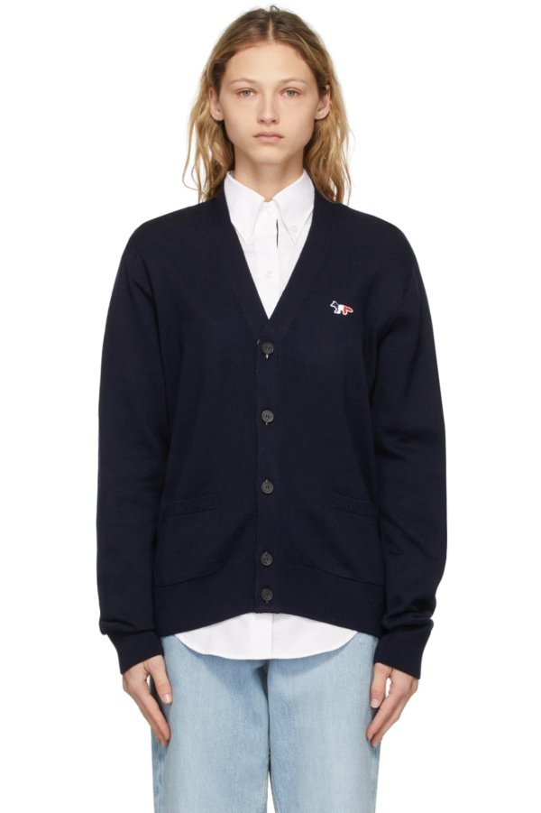 Navy Tricolor Fox Patch Classic Cardigan