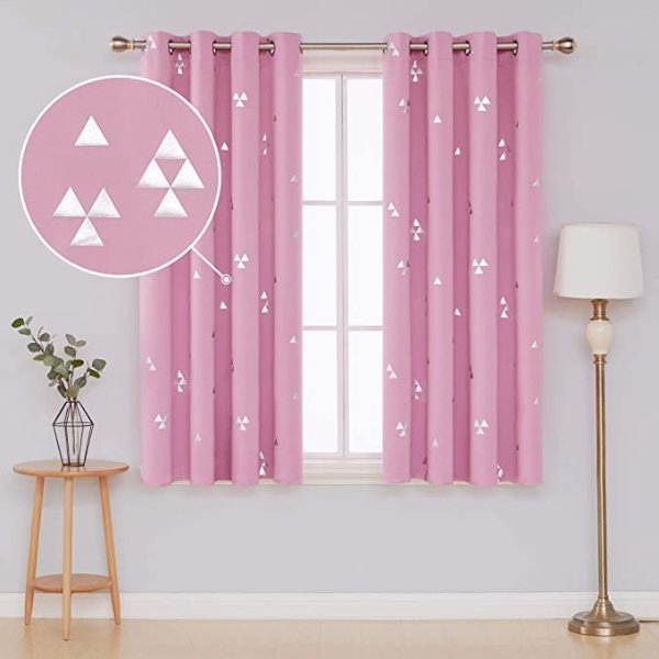 Blackout Curtains Triangle Printed Design Curtains Window Curtains with Grommet for Living Room 52 x 63 Inch Pink 2 Panels