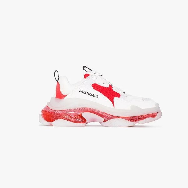 white and red Triple S leather sneakers
