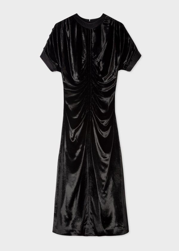 Women's Black Silk-Blend Ruched Dress