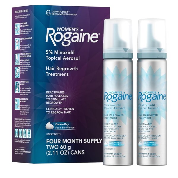 Women's Rogaine Treatment for Hair Loss and Hair Thinning Once-A-Day Minoxidil Foam, Four Month Supply