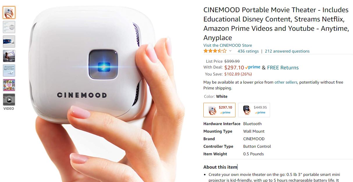 CINEMOOD Portable Movie Theater - Includes Educational Disney Content, Streams Netflix, Amazon Prime Videos and Youtube - Anytime, Anyplace投影仪