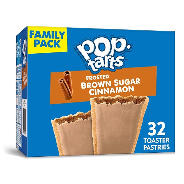 Kellogg's Pop-Tarts Frosted Brown Sugar Cinnamon - Toaster Pastries Breakfast for Kids, Family Pack (32 Count)