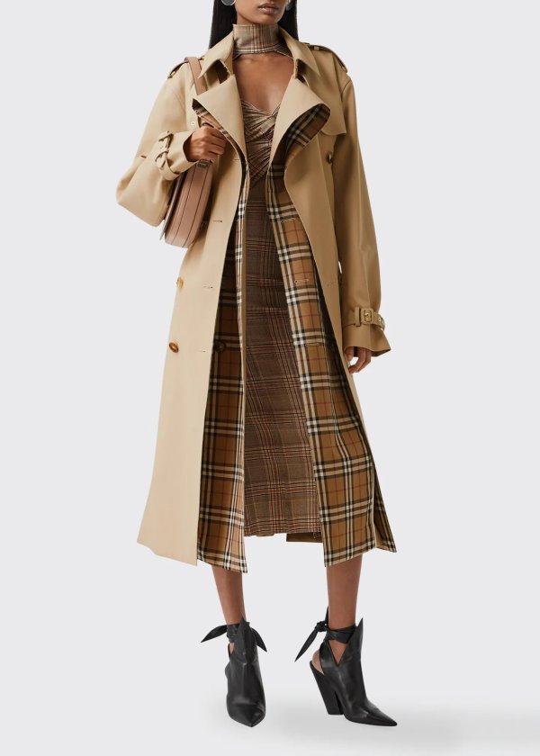 Double-Breasted Vintage Check Belted Trench Coat
