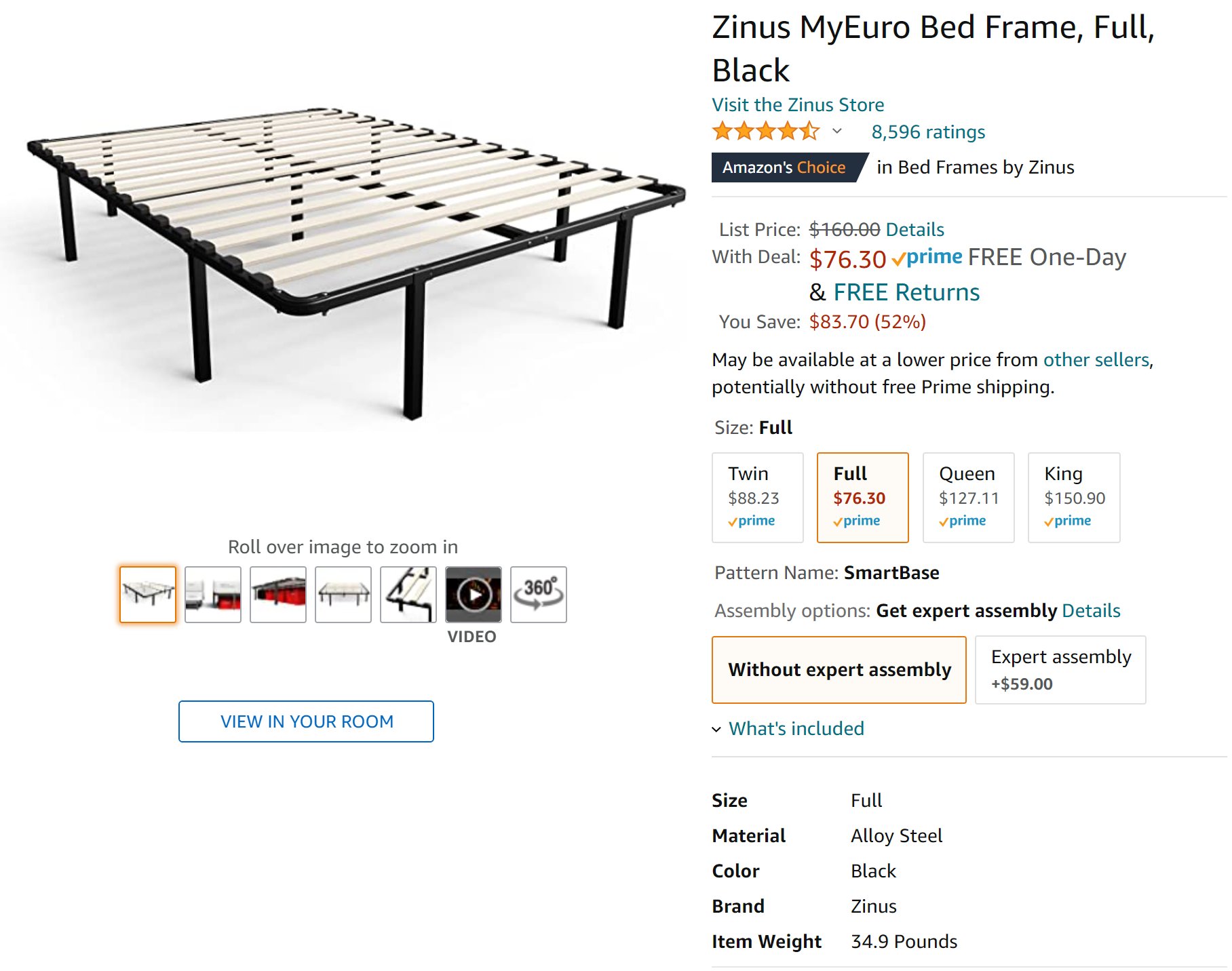 Zinus 床架半价 - MyEuro Bed Frame, Full size（仅限今日）