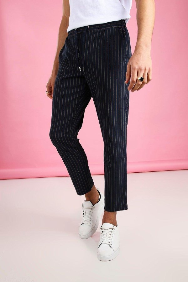 Skinny Cropped Stripe Trouser | boohooMAN