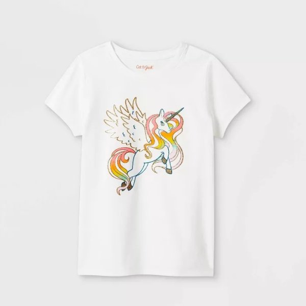 Girls' Unicorn Graphic Short Sleeve T-Shirt - Cat & Jack™ White