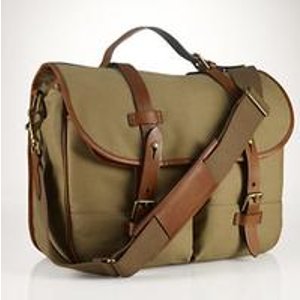 Ralph Lauren Men‘s Canvas & Leather Messenger Bag(Khaki and Olive)