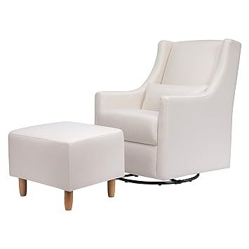 Toco Upholstered Swivel Glider and Stationary Ottoman in Performace Cream Eco-Weave, Water Repellent & Stain Resistant, Greenguard Gold Certified