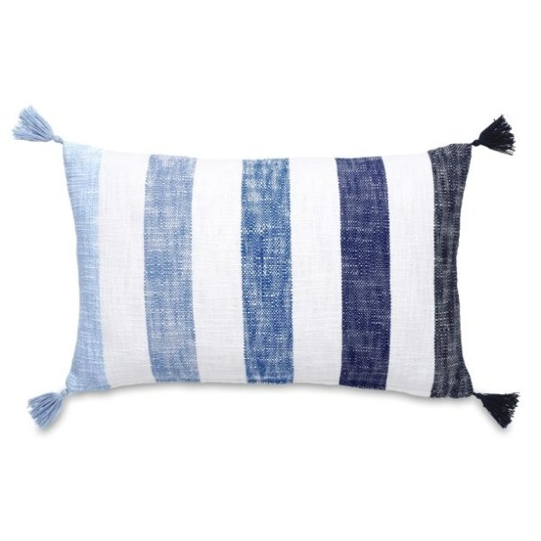 Gap Home Kids Ombre Stripe Organic Cotton Decorative Pillow with Tassels, Blue, 14 x20