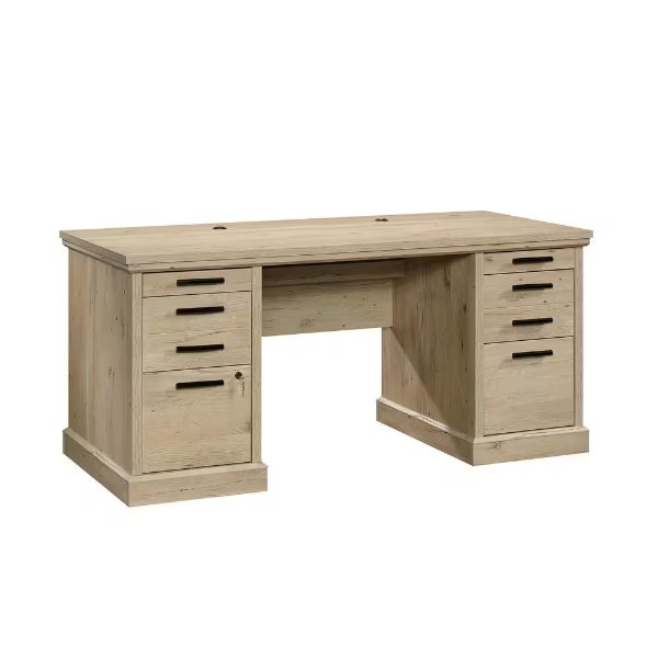 Aspen Post 65.118 in. W Prime Oak 6-Drawer Executive Desk