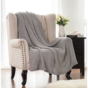 Bedsure Knitted Throw Blanket 100% Acrylic Soft Couch Cover Cozy Sofa Knit blanket - Light Grey, 50"x60" by Bedsure