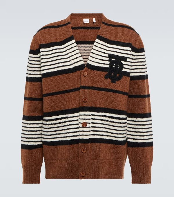 Striped wool and cashmere cardigan