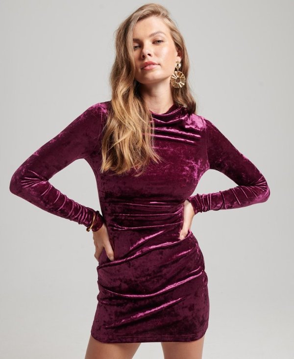Velvet Long Sleeve Mini Dress