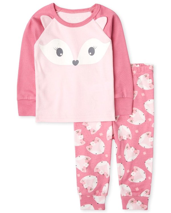 Baby And Toddler Girls Long Sleeve Fox Snug Fit Cotton Pajamas