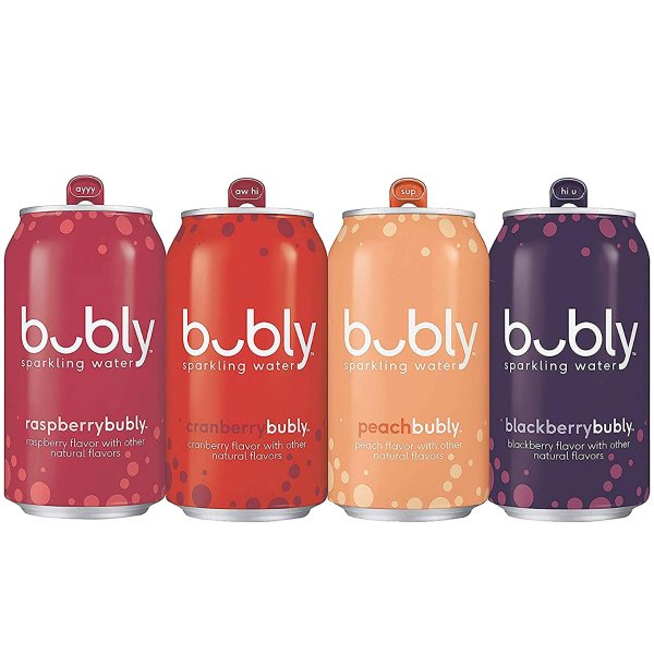 bubly Sparkling Water, Berry Peachy Variety Pack, 12 fl oz. Cans, (Pack of 18)