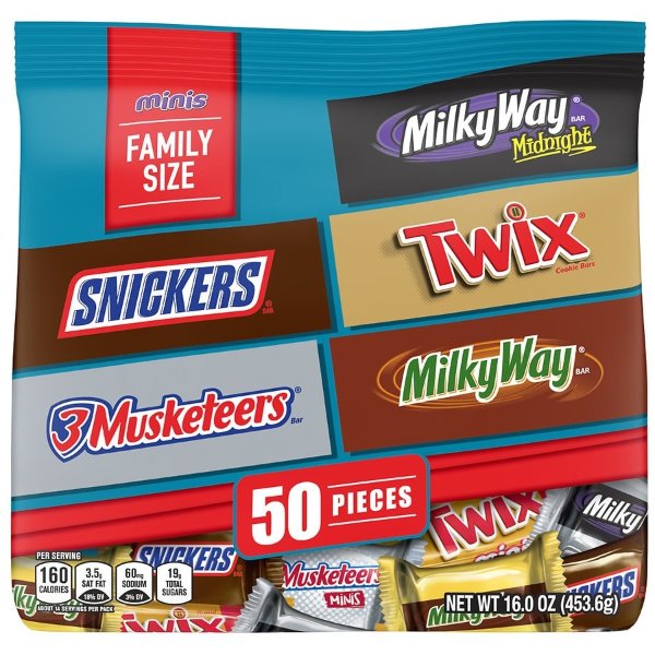Mars Snickers, Twix, Milky Way 3 Musketeers, Chocolate Bars, Halloween, Medium Bag