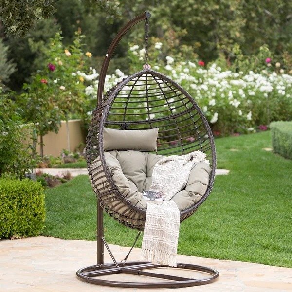 Layla Wicker Outdoor Hanging Basket Chair by Christopher Knight Home - Brown