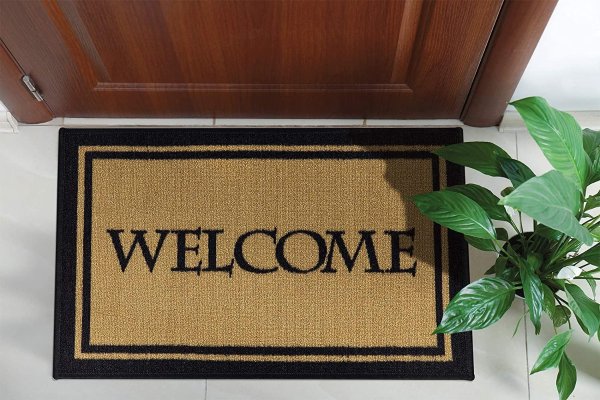 USA Rugs Collection Rectangular Home Doormat, 20" x 30", Beige/Welcome