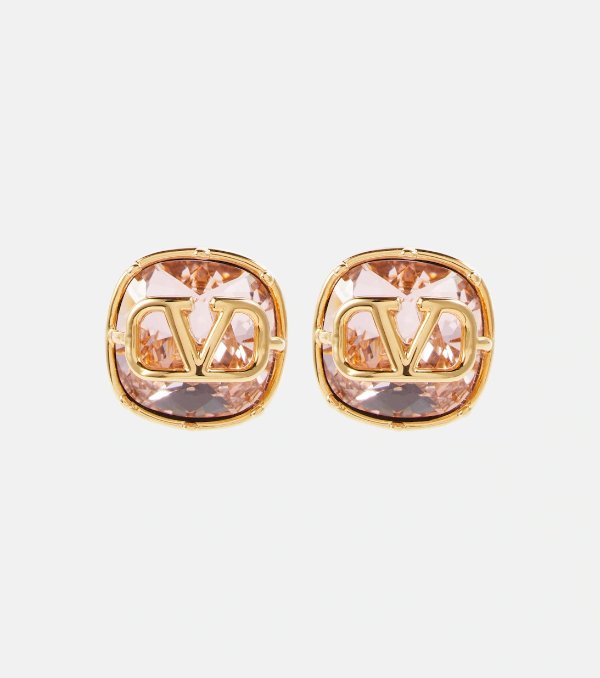 V Logo Crystal Embellished Earrings in Gold - Valentino | Mytheresa