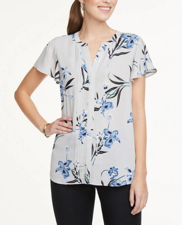 Floral Pleated Flutter Top