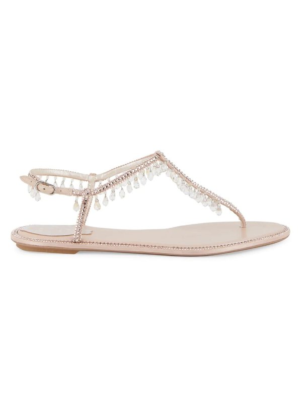 Chandelier Crystal-Embellished Satin T-Strap Sandals