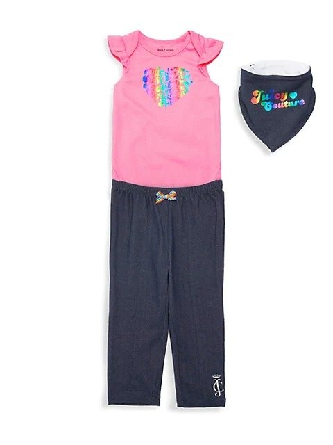 Baby Girl's 3-Piece Bodysuit, Pants & Bib Set
