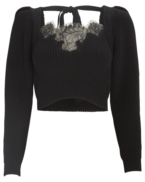 Lace-Trimmed Cropped Sweater