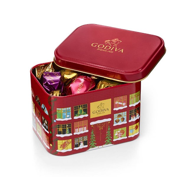 Holiday Tin Assorted Wrapped G Cube Truffles, 15pc