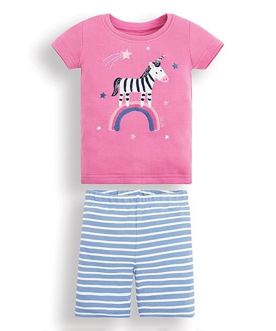 Pink & Blue Stripe Zebra Short Pajama Set - Infant, Toddler & Girls