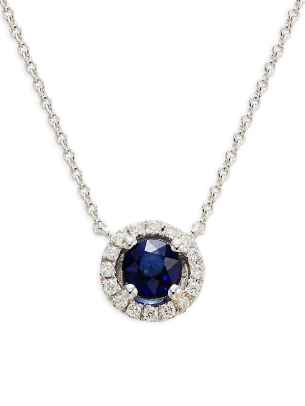 14K White Gold, Sapphire & Diamond Pendant Necklace