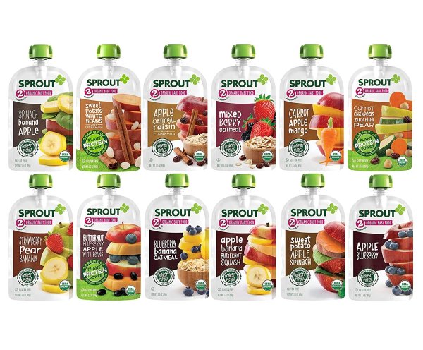 Organic Stage 2 Baby Food Pouches, 12 Flavor Variety Sampler, 12 Pouches
