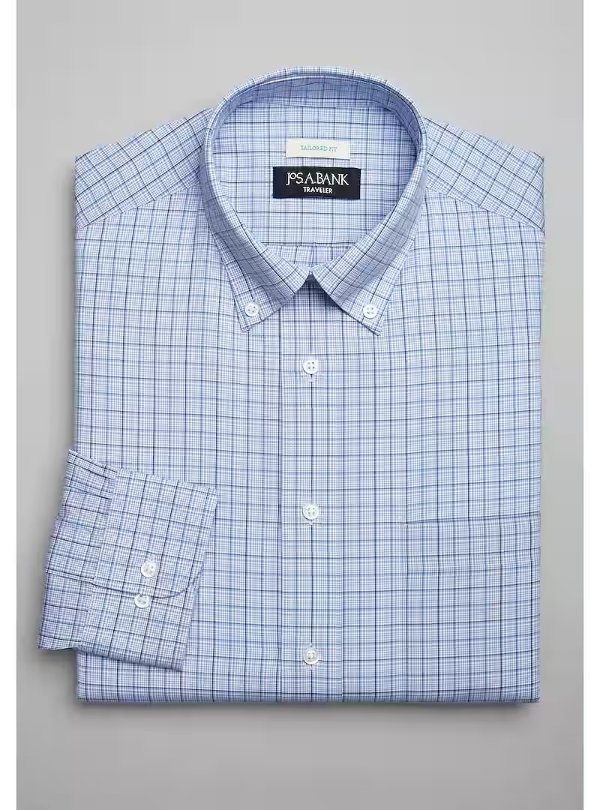 Traveler Collection Tailored Fit Button-Down Collar Grid Dress Shirt - Traveler Dress Shirts | Jos A Bank