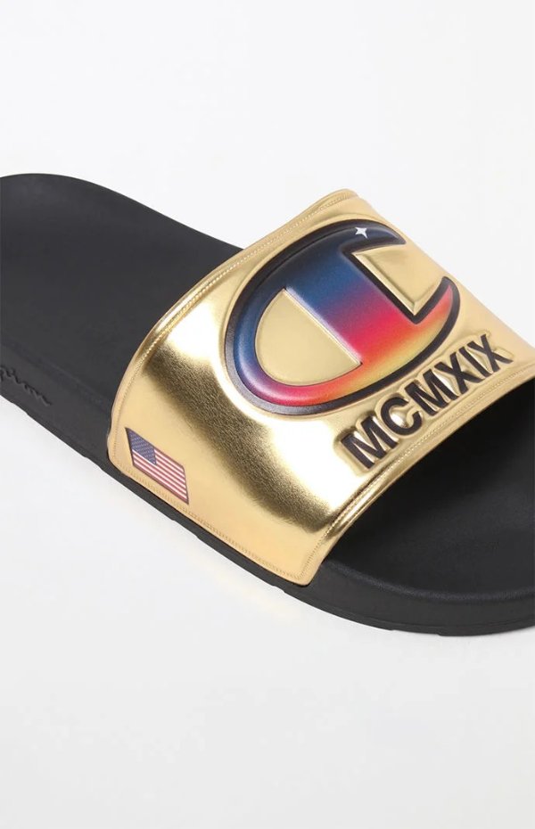 IPO Metallic Gold Slide Sandals