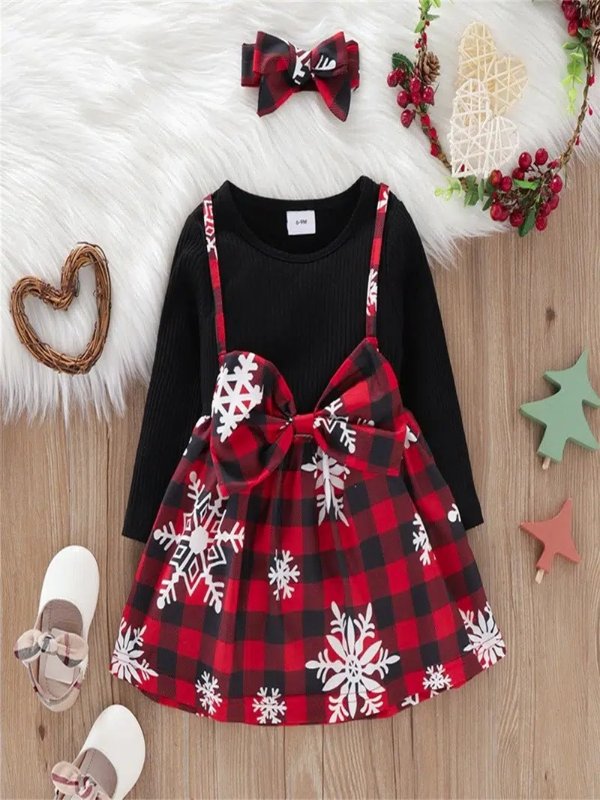 2pcs Girls Dress Infant Kid Child Baby Christmas Long Sleeve Print Princess Dress Suspender Skirt With Headbands - Clothing, Shoes & Jewelry - Temu