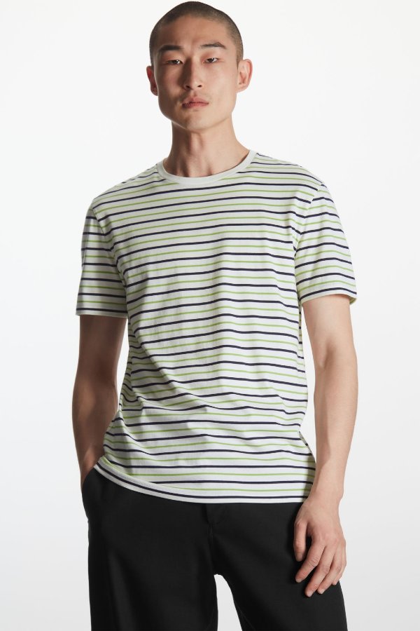 REGULAR-FIT T-SHIRT - WHITE / GREEN / NAVY - T-shirts - COS
