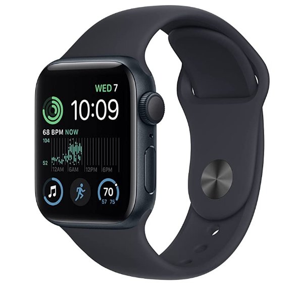 Watch SE (2nd Gen) [GPS 40mm] Smart Watch w/Midnight Aluminum Case & Midnight Sport Band - M/L. Fitness & Sleep Tracker, Crash Detection, Heart Rate Monitor, Retina Display, Water Resistant