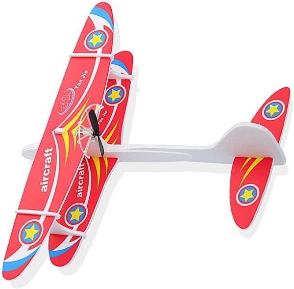 HONGKIT Outdoor Toys for Kids 6-12,Two Wings Foam Airplanes for 7 Year Old boy Gifts Flying Toys for Boys 8-12 Birthday Gift for 4-12 Year Old Girls Airplane Toys Red with LED