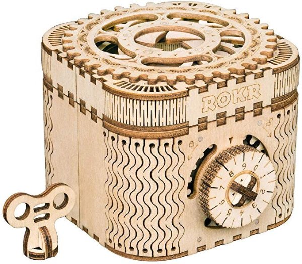 ROBOTIME 3D 木质拼搭玩具宝盒，环环相扣，精妙绝伦