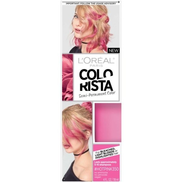 L'Oreal Paris Colorista Semi-Permanent Hair Color, Light Bleached Blondes, Hot Pink, 1 Kit